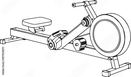Row machine gym Hand-drawn Sketch Drawing Vector Illustration, Line Linear Symbol Engraving Coloring Book, Black and White Isolated