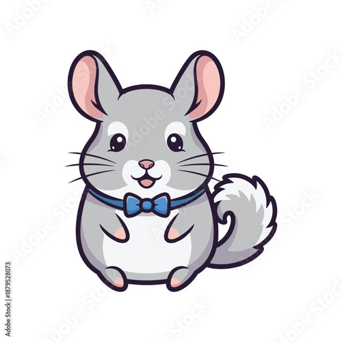 Adorable Gray Chinchilla with Blue Bow Tie - Cartoon Illustration