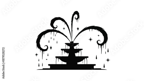 Elegant tiered fountain with cascading water in a stylized silhouette
