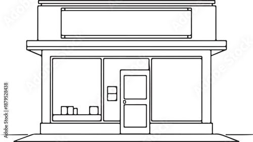 Small Shop Convenience Store Hand-drawn Sketch Drawing Vector Illustration, Line Linear Symbol Engraving Coloring Book, Black and White Isolated