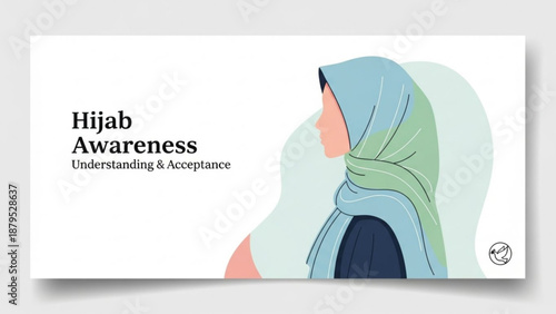 Woman wearing blue green hijab awareness understanding acceptance