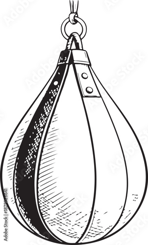 Speed bag Hand-drawn Sketch Drawing Vector Illustration, Line Linear Symbol Engraving Coloring Book, Black and White Isolated