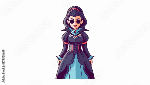 Pixelated woman in gothic attire with sunglasses and headband