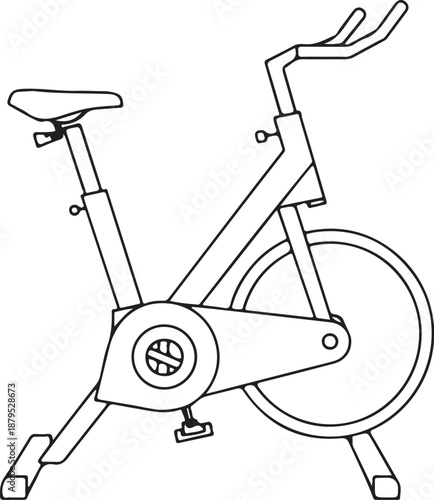 Stationary bike gym cardio equipment Hand-drawn Sketch Drawing Vector Illustration, Line Linear Symbol Engraving Coloring Book, Black and White Isolated