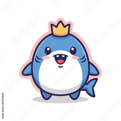 Cartoon Shark with Crown Vector Illustration