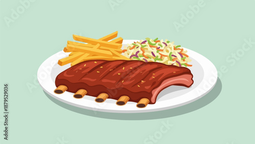 Plate of ribs, fries, and coleslaw