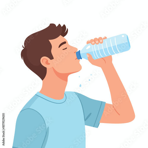 Man Drinking Water from a Bottle in a Relaxed Manner
