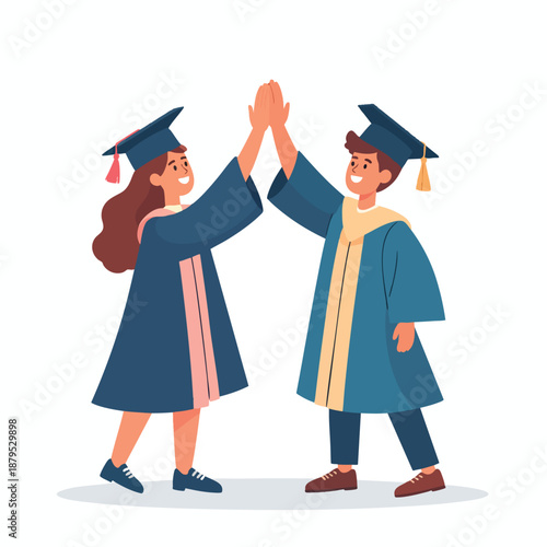 Graduates in caps and gowns celebrating their achievement together in a joyful gesture of success and friendship