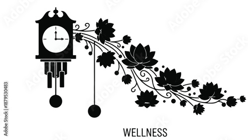 Timeless tranquility with blooming lotus flowers cascading from a vintage cuckoo clock