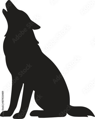 Silhouette of a howling wolf against a plain white background