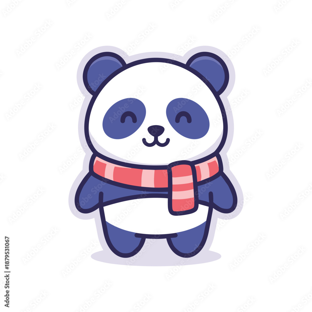 Obraz premium Adorable Cartoon Panda Bear Wearing Scarf Illustration