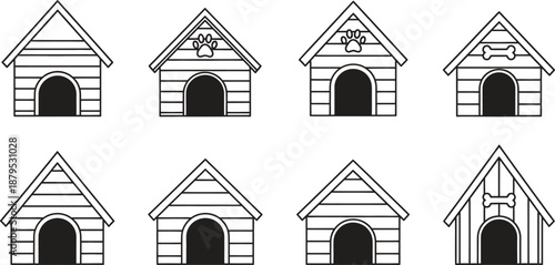 black and white dog houses with different designs