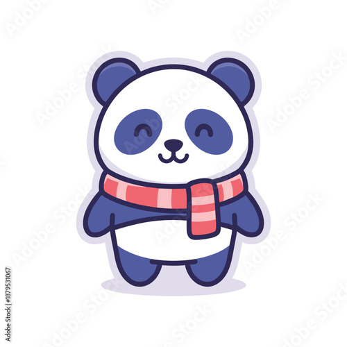 Adorable Cartoon Panda Bear Wearing Scarf Illustration