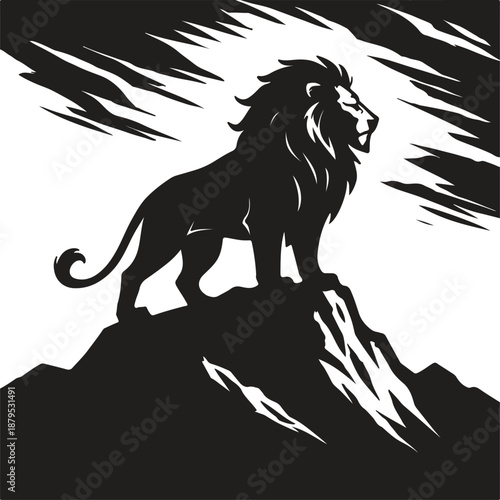 Majestic lion standing proudly atop a rocky outcrop a symbol of power