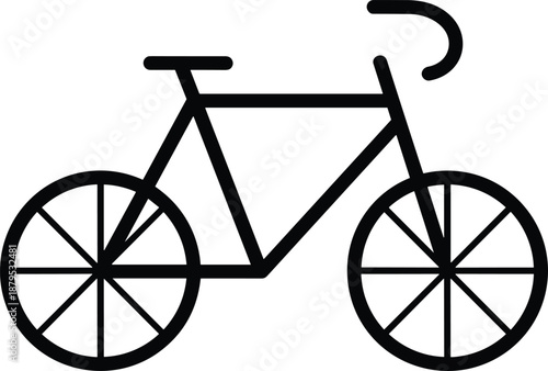 Minimalist bicycle line drawing, black and white bike sketch, simple cycle vector, radial spoke wheels, clean frame illustration, pedal icon