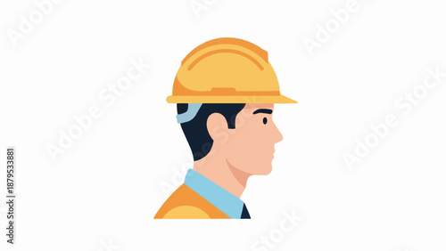 Profile of a man wearing a hard hat and safety vest