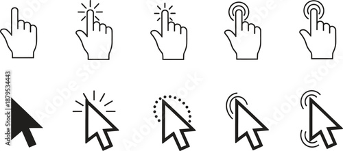 computer mouse and hand cursor click icons