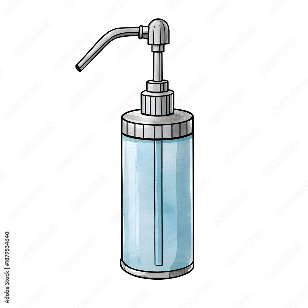 Obraz premium Watercolor pump dispenser with blue liquid isolated on a transparent background