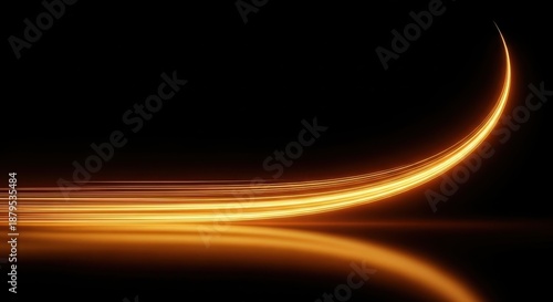 Abstract glowing golden light trail forming a curve against a dark background