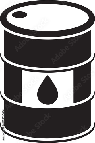 Black oil barrel with a white label and a black drop symbol