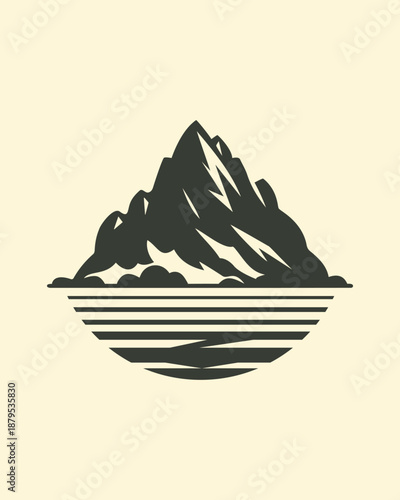 Mountain Island Silhouette With Striped Horizon in a Retro Circle Emblem Design