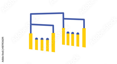 Simple blue and yellow dendrogram chart illustrating hierarchical clustering for data analysis and machine learning concepts.