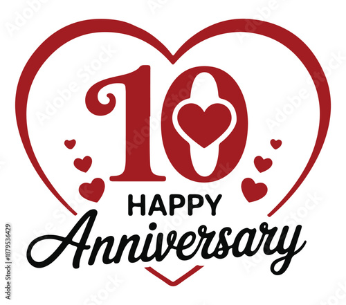 Red Heart Shaped 10th Anniversary Logo with Hearts