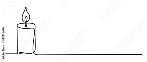 Lit Candle on White Background with Melted Wax