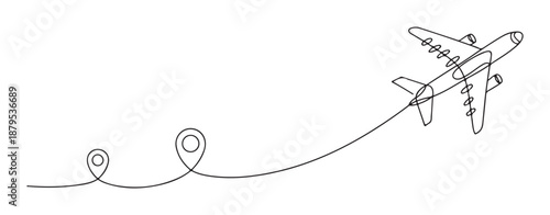 Airplane Flying with Route Line and Location Pins