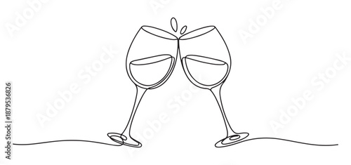Two Wine Glasses Clinking Together in One Line Drawing