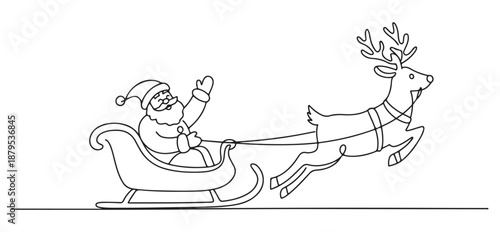 Santa Claus Riding Sleigh Pulled by Reindeer on Christmas Night
