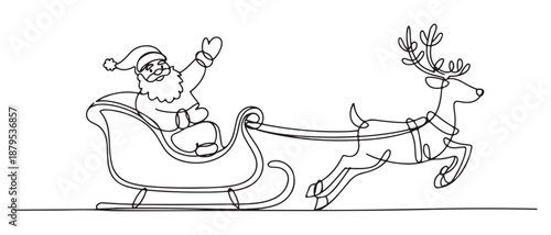Santa Claus Riding Sleigh Pulled by Reindeer on White Background