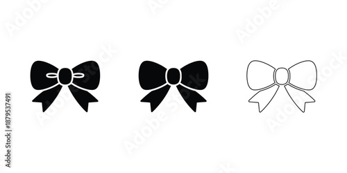 Black bow tie vector set, Ribbon gift wrap symbols for celebration and design