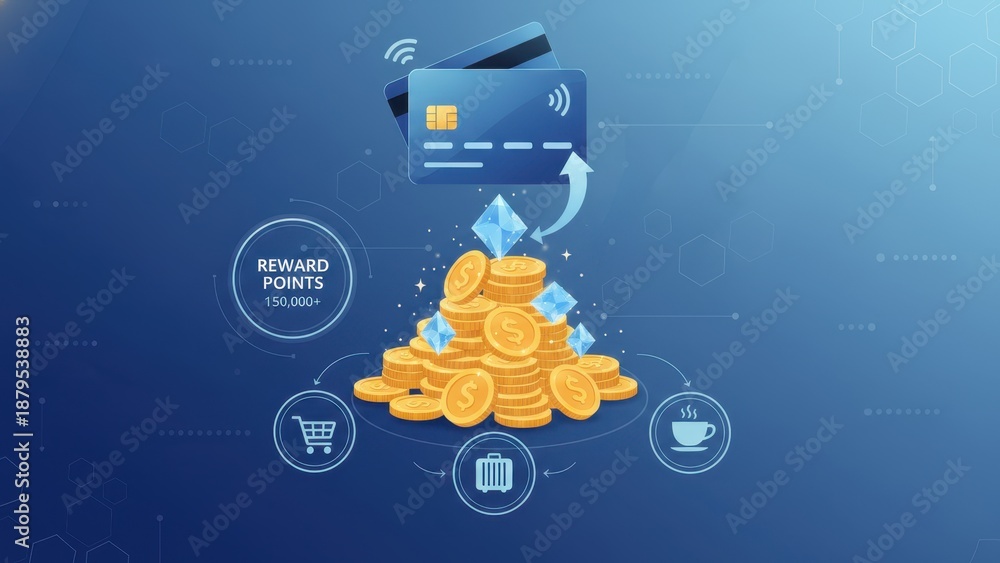 Naklejka premium Seamless credit card transactions generating valuable reward points for diverse lifestyle benefits