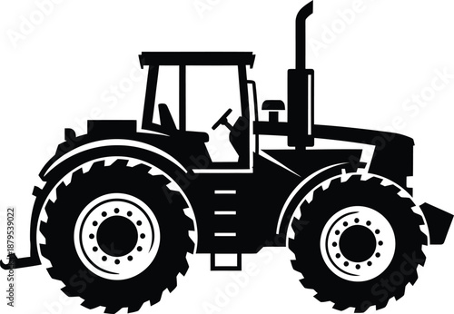 Heavy duty agricultural tractor silhouette set isolated on white background for farming design