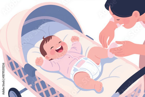 Illustration Of A Mother Putting Socks On Her Baby Who Has Just Had A Bath Vector Design Template