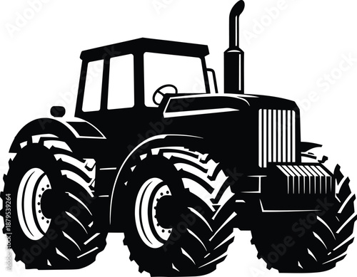 Heavy duty agricultural tractor silhouette collection isolated on white background for farming and industrial design