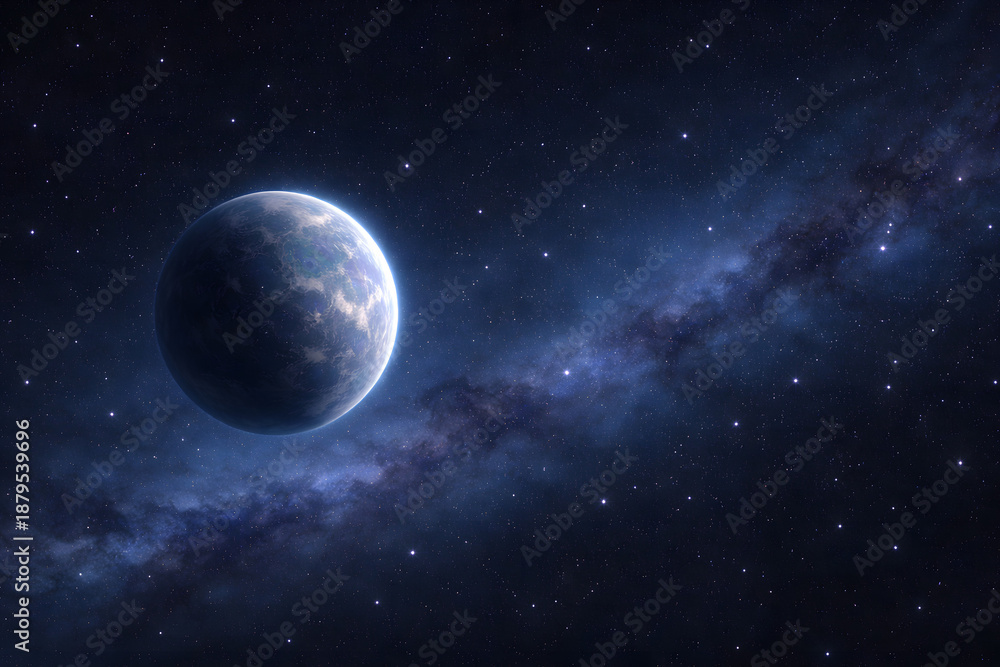 Fototapeta premium Planet floating in deep space with stars and galaxy