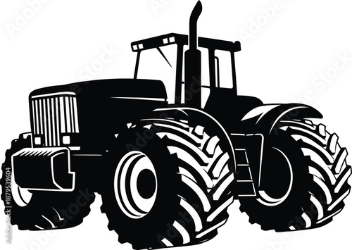Heavy duty agricultural tractor silhouette collection isolated on white background for farming and industrial design