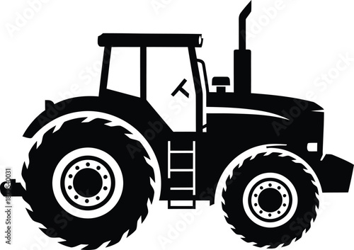 Heavy duty agricultural tractor silhouette collection isolated on white background for farming and industrial design
