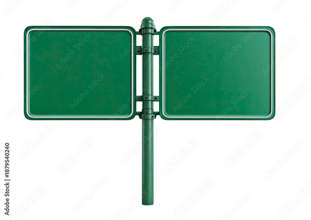 Fototapeta premium Blank Green Road Sign with Double Blank Plates Isolated on Transparent Background