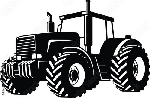 Heavy duty agricultural tractor silhouette collection isolated on white background for farming and industrial design