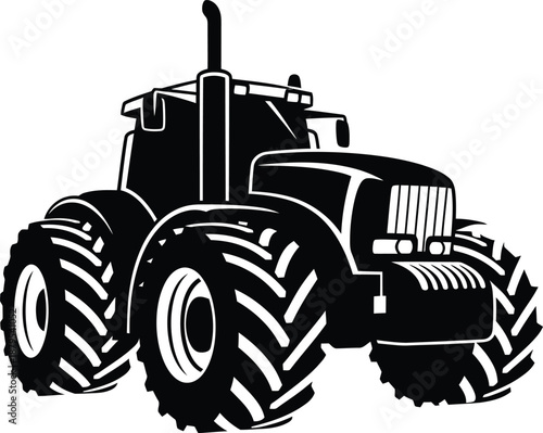 Heavy duty agricultural tractor silhouette set isolated on white background for farming design