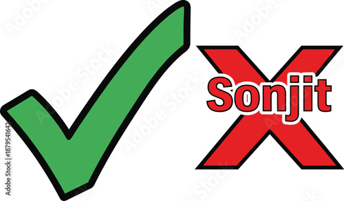 Green check mark and red cross icon with approval rejection concept, decision choice symbol, yes no validation graphic