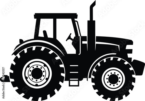 Heavy duty agricultural tractor machinery silhouette collection on white background