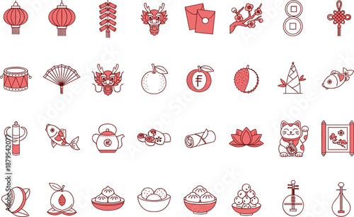 Vibrant Chinese New Year icons for festive designs