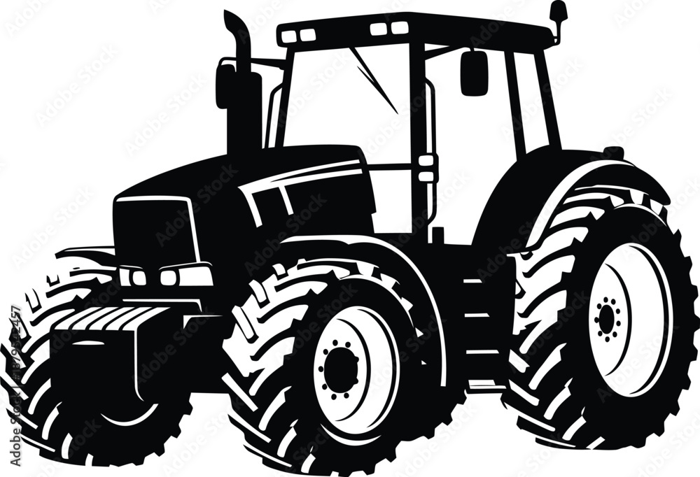 Obraz premium Modern farming tractor silhouette vector illustration isolated on white background