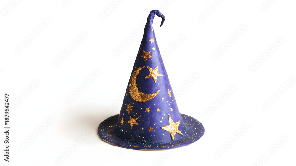 Fototapeta premium magician hat with celestial gold embroidery, wizard cap for costume or dress up