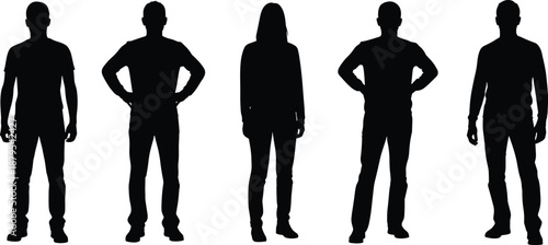 Silhouettes of Standing Human Figures in Varied Postures Depicting Confidence, Neutrality, and Body Language for Visual and Design Concepts