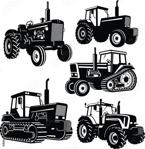 Modern farming tractor silhouette vector illustration isolated on white background